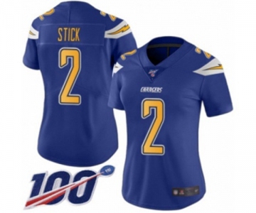 Women's Los Angeles Chargers #2 Easton Stick Limited Electric Blue Rush Vapor Untouchable 100th Season Football Jersey