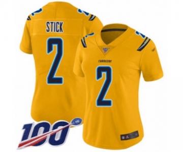 Women's Los Angeles Chargers #2 Easton Stick Limited Gold Inverted Legend 100th Season Football Jersey