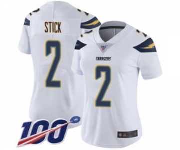 Women's Los Angeles Chargers #2 Easton Stick White Vapor Untouchable Limited Player 100th Season Football Jersey