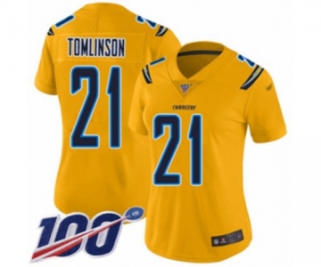 Women's Los Angeles Chargers #21 LaDainian Tomlinson Limited Gold Inverted Legend 100th Season Football Jersey