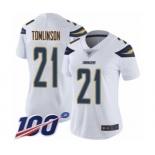 Women's Los Angeles Chargers #21 LaDainian Tomlinson White Vapor Untouchable Limited Player 100th Season Football Jersey