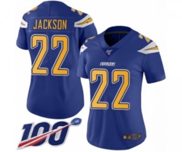 Women's Los Angeles Chargers #22 Justin Jackson Limited Electric Blue Rush Vapor Untouchable 100th Season Football Jersey