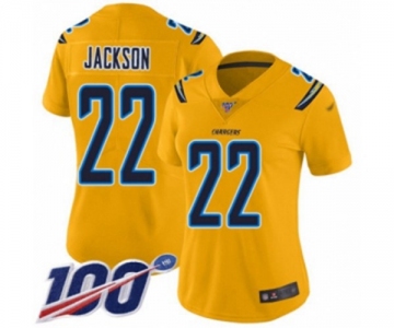 Women's Los Angeles Chargers #22 Justin Jackson Limited Gold Inverted Legend 100th Season Football Jersey