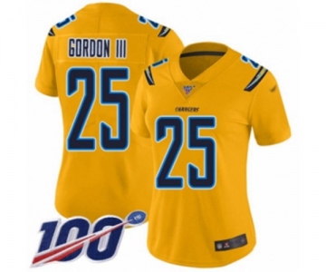 Women's Los Angeles Chargers #25 Melvin Gordon Limited Gold Inverted Legend 100th Season Football Jersey