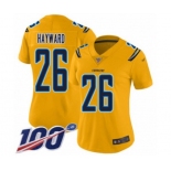 Women's Los Angeles Chargers #26 Casey Hayward Limited Gold Inverted Legend 100th Season Football Jersey