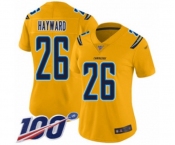 Women's Los Angeles Chargers #26 Casey Hayward Limited Gold Inverted Legend 100th Season Football Jersey