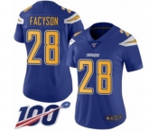 Women's Los Angeles Chargers #28 Brandon Facyson Limited Electric Blue Rush Vapor Untouchable 100th Season Football Jersey