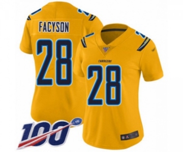 Women's Los Angeles Chargers #28 Brandon Facyson Limited Gold Inverted Legend 100th Season Football Jersey