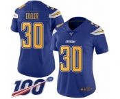 Women's Los Angeles Chargers #30 Austin Ekeler Limited Electric Blue Rush Vapor Untouchable 100th Season Football Jersey