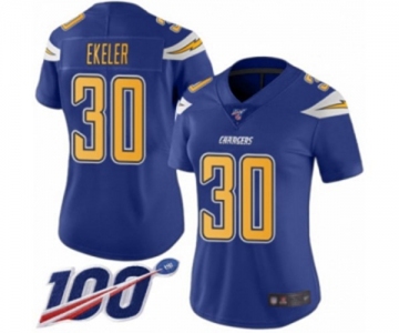 Women's Los Angeles Chargers #30 Austin Ekeler Limited Electric Blue Rush Vapor Untouchable 100th Season Football Jersey