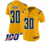 Women's Los Angeles Chargers #30 Austin Ekeler Limited Gold Inverted Legend 100th Season Football Jersey