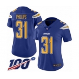 Women's Los Angeles Chargers #31 Adrian Phillips Limited Electric Blue Rush Vapor Untouchable 100th Season Football Jersey