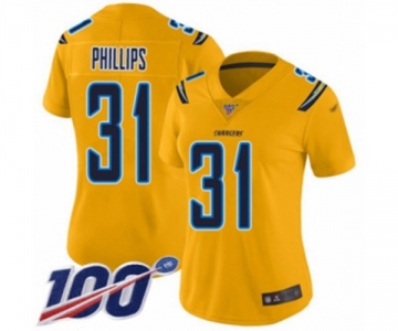 Women's Los Angeles Chargers #31 Adrian Phillips Limited Gold Inverted Legend 100th Season Football Jersey