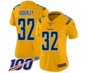 Women's Los Angeles Chargers #32 Nasir Adderley Limited Gold Inverted Legend 100th Season Football Jersey