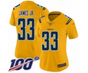 Women's Los Angeles Chargers #33 Derwin James Limited Gold Inverted Legend 100th Season Football Jersey