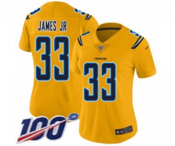 Women's Los Angeles Chargers #33 Derwin James Limited Gold Inverted Legend 100th Season Football Jersey