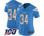 Women's Los Angeles Chargers #34 Derek Watt Electric Blue Alternate Vapor Untouchable Limited Player 100th Season Football Jersey