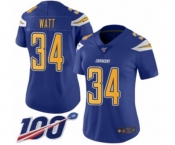 Women's Los Angeles Chargers #34 Derek Watt Limited Electric Blue Rush Vapor Untouchable 100th Season Football Jersey