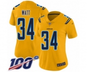 Women's Los Angeles Chargers #34 Derek Watt Limited Gold Inverted Legend 100th Season Football Jersey