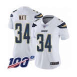 Women's Los Angeles Chargers #34 Derek Watt White Vapor Untouchable Limited Player 100th Season Football Jersey