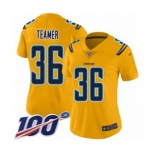 Women's Los Angeles Chargers #36 Roderic Teamer Limited Gold Inverted Legend 100th Season Football Jersey