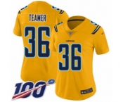 Women's Los Angeles Chargers #36 Roderic Teamer Limited Gold Inverted Legend 100th Season Football Jersey