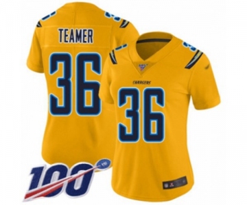 Women's Los Angeles Chargers #36 Roderic Teamer Limited Gold Inverted Legend 100th Season Football Jersey