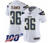 Women's Los Angeles Chargers #36 Roderic Teamer White Vapor Untouchable Limited Player 100th Season Football Jersey