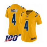 Women's Los Angeles Chargers #4 Michael Badgley Limited Gold Inverted Legend 100th Season Football Jersey