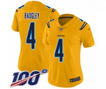 Women's Los Angeles Chargers #4 Michael Badgley Limited Gold Inverted Legend 100th Season Football Jersey