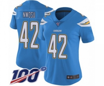 Women's Los Angeles Chargers #42 Uchenna Nwosu Electric Blue Alternate Vapor Untouchable Limited Player 100th Season Football Jersey