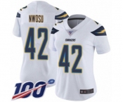 Women's Los Angeles Chargers #42 Uchenna Nwosu White Vapor Untouchable Limited Player 100th Season Football Jersey