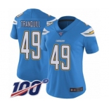 Women's Los Angeles Chargers #49 Drue Tranquill Electric Blue Alternate Vapor Untouchable Limited Player 100th Season Football Jersey