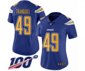 Women's Los Angeles Chargers #49 Drue Tranquill Limited Electric Blue Rush Vapor Untouchable 100th Season Football Jersey