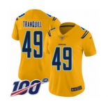 Women's Los Angeles Chargers #49 Drue Tranquill Limited Gold Inverted Legend 100th Season Football Jersey