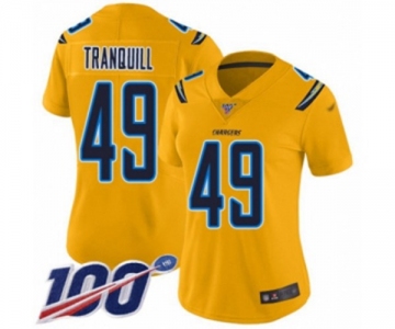 Women's Los Angeles Chargers #49 Drue Tranquill Limited Gold Inverted Legend 100th Season Football Jersey