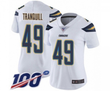 Women's Los Angeles Chargers #49 Drue Tranquill White Vapor Untouchable Limited Player 100th Season Football Jersey