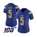 Women's Los Angeles Chargers #5 Tyrod Taylor Limited Electric Blue Rush Vapor Untouchable 100th Season Football Jersey