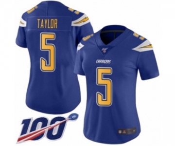 Women's Los Angeles Chargers #5 Tyrod Taylor Limited Electric Blue Rush Vapor Untouchable 100th Season Football Jersey