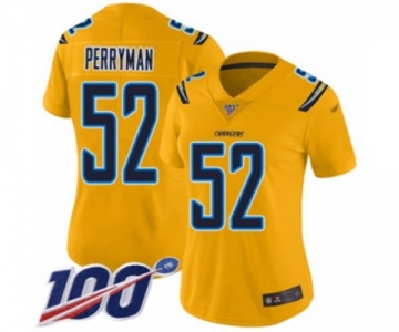 Women's Los Angeles Chargers #52 Denzel Perryman Limited Gold Inverted Legend 100th Season Football Jersey