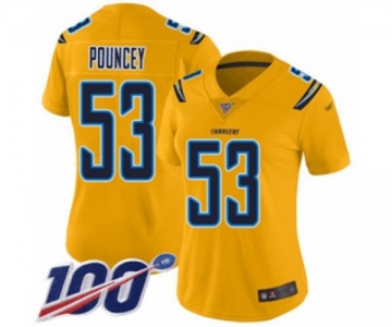 Women's Los Angeles Chargers #53 Mike Pouncey Limited Gold Inverted Legend 100th Season Football Jersey