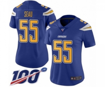 Women's Los Angeles Chargers #55 Junior Seau Limited Electric Blue Rush Vapor Untouchable 100th Season Football Jersey