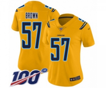 Women's Los Angeles Chargers #57 Jatavis Brown Limited Gold Inverted Legend 100th Season Football Jersey