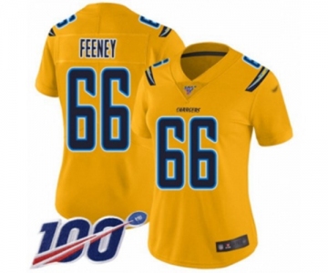 Women's Los Angeles Chargers #66 Dan Feeney Limited Gold Inverted Legend 100th Season Football Jersey