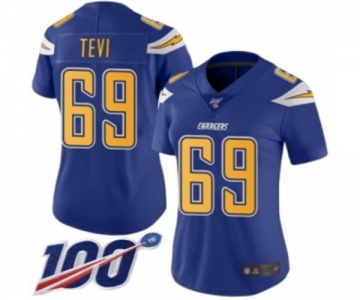 Women's Los Angeles Chargers #69 Sam Tevi Limited Electric Blue Rush Vapor Untouchable 100th Season Football Jersey