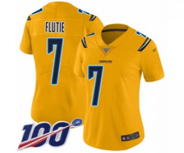 Women's Los Angeles Chargers #7 Doug Flutie Limited Gold Inverted Legend 100th Season Football Jersey