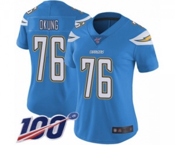 Women's Los Angeles Chargers #76 Russell Okung Electric Blue Alternate Vapor Untouchable Limited Player 100th Season Football Jersey