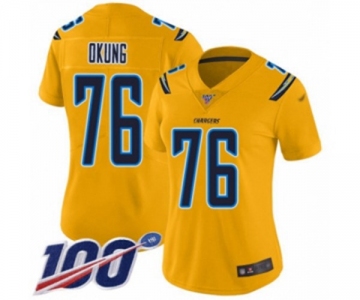 Women's Los Angeles Chargers #76 Russell Okung Limited Gold Inverted Legend 100th Season Football Jersey