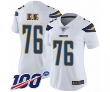 Women's Los Angeles Chargers #76 Russell Okung White Vapor Untouchable Limited Player 100th Season Football Jersey