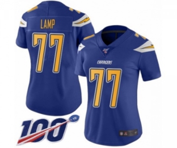 Women's Los Angeles Chargers #77 Forrest Lamp Limited Electric Blue Rush Vapor Untouchable 100th Season Football Jersey